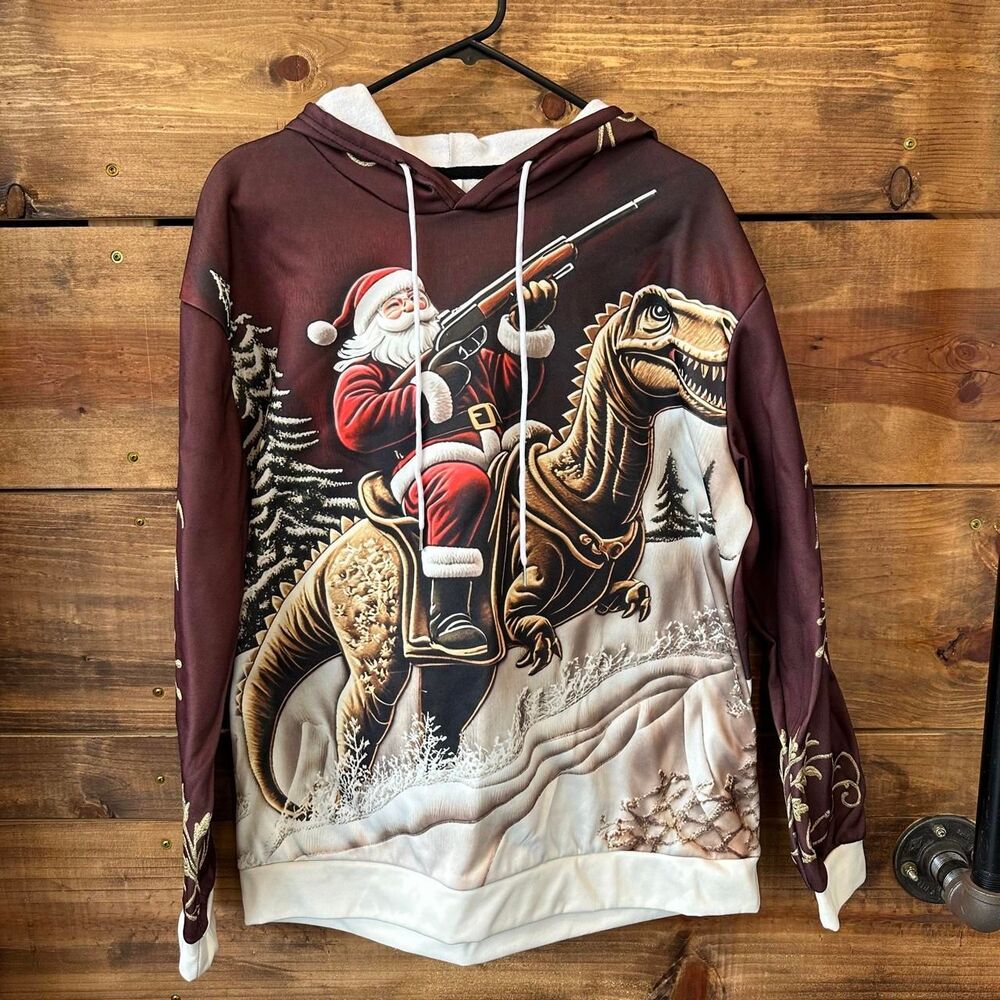 Unbranded Men's Burgundy and Brown Hoodie